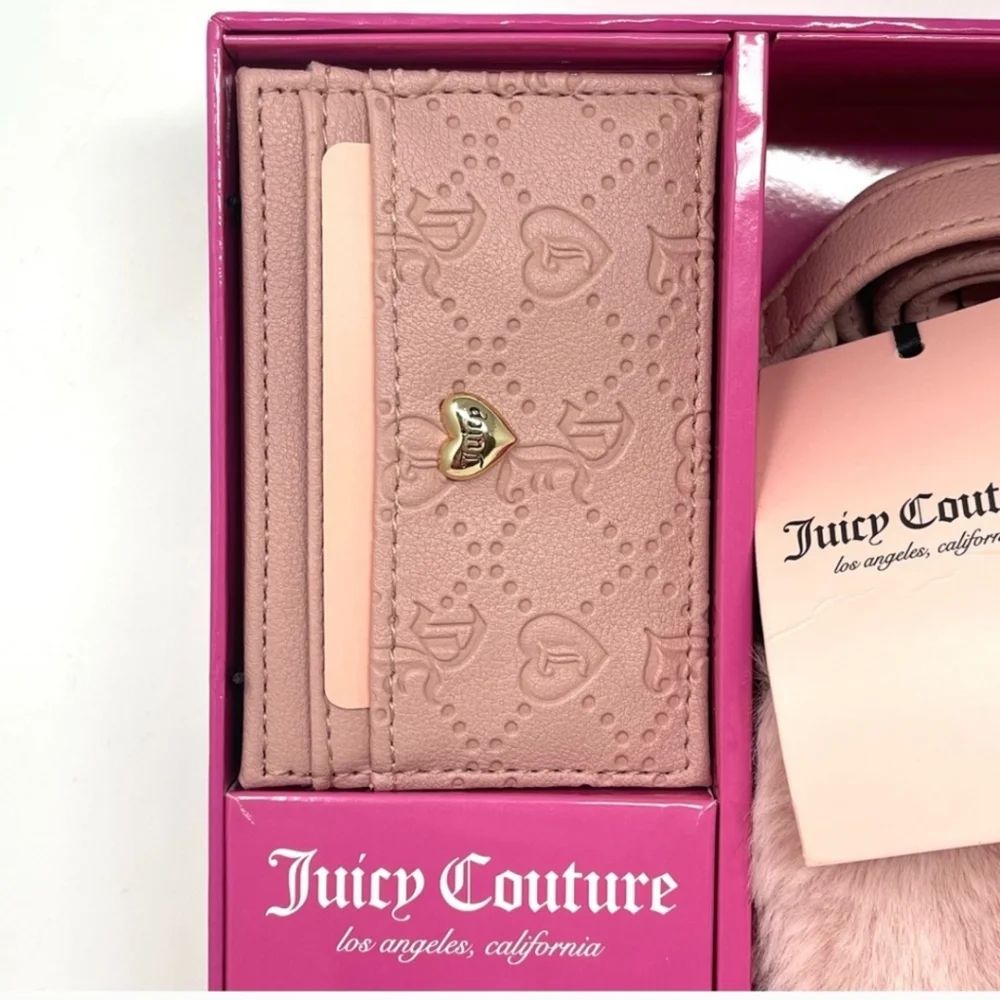 Juicy Couture "Taffy" Heart🩷 Faux Fur Crossbody Purse w/ Matching Card Case - Picture 9 of 11